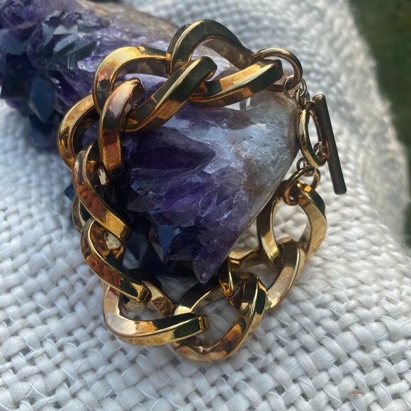 KJL Kenneth Jay Lane Link Chain Bronze Tone Toggle Clasp Bracelet - Picture 1 of 7